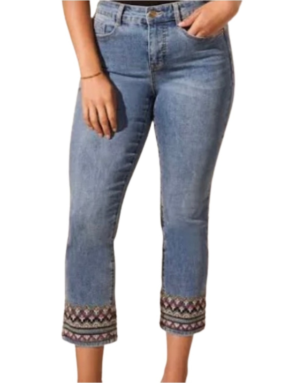 Tribal Audrey Crop Jeans Embroidered Hem NWT Sz 6 - Picture 5 of 7